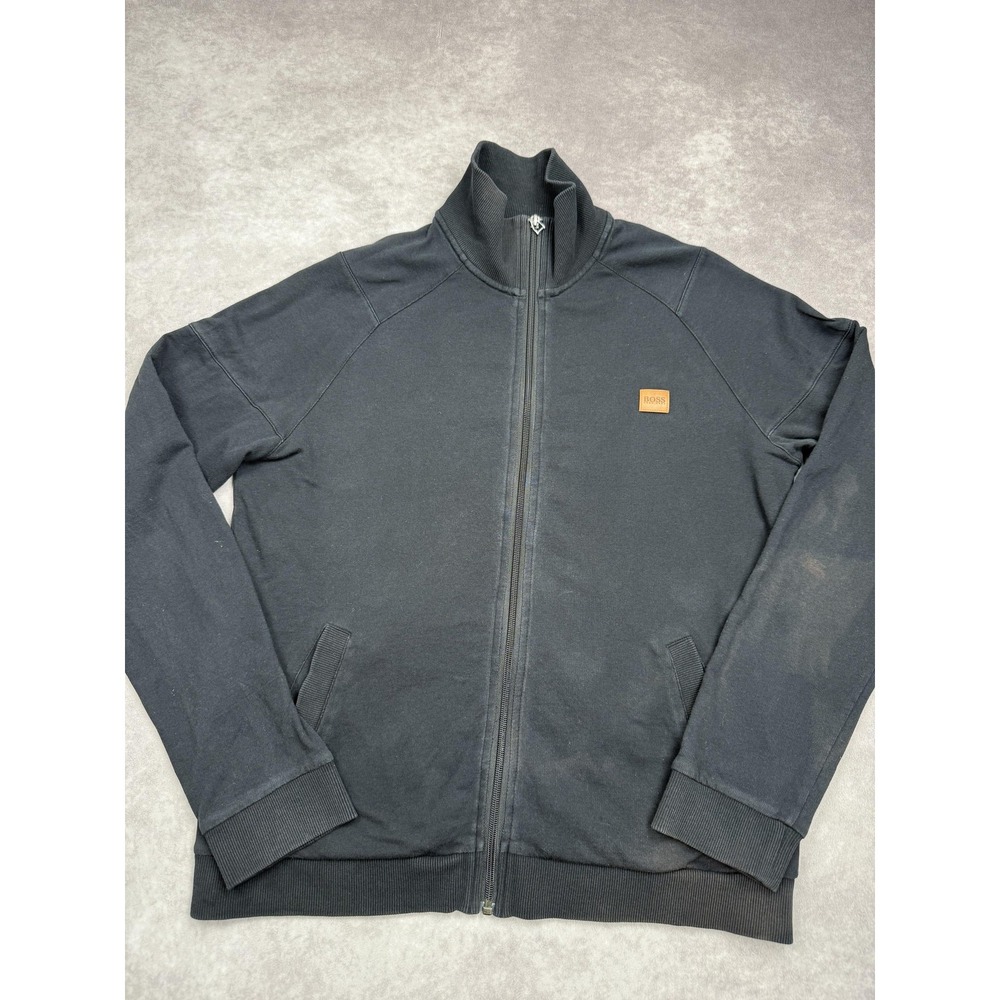 Boss Hugo Boss Jacket Mens Small Black Full Zip Mock Neck‎ Logo Cotton Casual